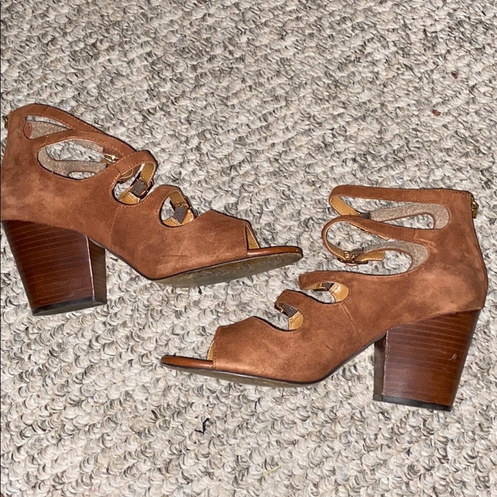 Brown suede strappy booties